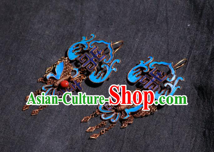 Chinese Classical Wedding Cheongsam Earrings Jewelry Ancient Qing Dynasty Blueing Butterfly Ear Accessories Chinese Classical Wedding Cheongsam Earrings Jewelry Ancient Qing Dynasty Blueing Butterfly Ear Accessories