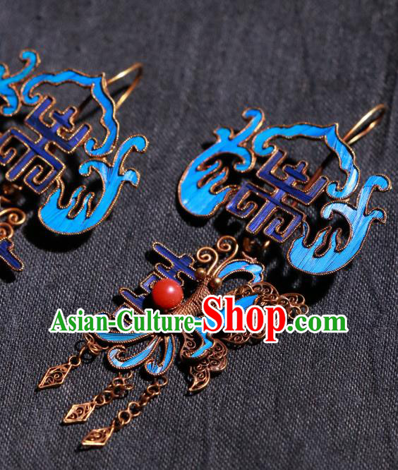 Chinese Classical Wedding Cheongsam Earrings Jewelry Ancient Qing Dynasty Blueing Butterfly Ear Accessories Chinese Classical Wedding Cheongsam Earrings Jewelry Ancient Qing Dynasty Blueing Butterfly Ear Accessories