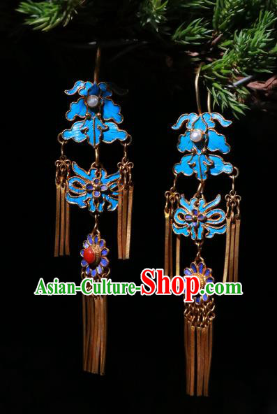 Chinese Classical Earrings Jewelry Ancient Qing Dynasty Court Woman Blueing Ear Accessories Chinese Classical Earrings Jewelry Ancient Qing Dynasty Court Woman Blueing Ear Accessories