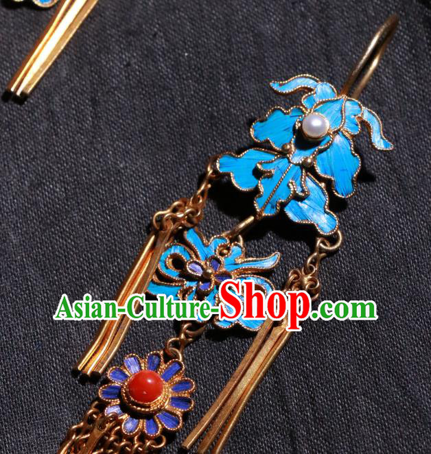Chinese Classical Earrings Jewelry Ancient Qing Dynasty Court Woman Blueing Ear Accessories Chinese Classical Earrings Jewelry Ancient Qing Dynasty Court Woman Blueing Ear Accessories
