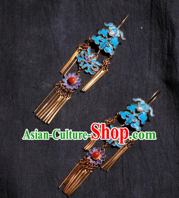 Chinese Classical Earrings Jewelry Ancient Qing Dynasty Court Woman Blueing Ear Accessories Chinese Classical Earrings Jewelry Ancient Qing Dynasty Court Woman Blueing Ear Accessories