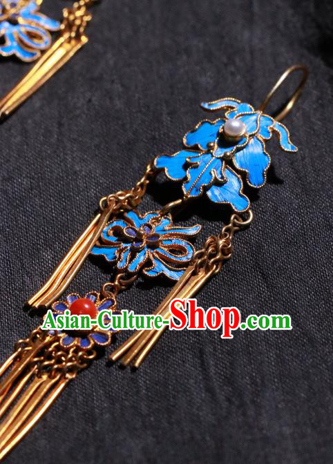Chinese Classical Earrings Jewelry Ancient Qing Dynasty Court Woman Blueing Ear Accessories Chinese Classical Earrings Jewelry Ancient Qing Dynasty Court Woman Blueing Ear Accessories