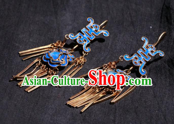 Chinese Ancient Qing Dynasty Court Woman Blueing Ear Accessories Classical Earrings Jewelry Chinese Ancient Qing Dynasty Court Woman Blueing Ear Accessories Classical Earrings Jewelry