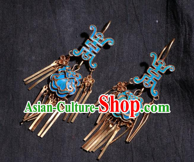 Chinese Ancient Qing Dynasty Court Woman Blueing Ear Accessories Classical Earrings Jewelry Chinese Ancient Qing Dynasty Court Woman Blueing Ear Accessories Classical Earrings Jewelry