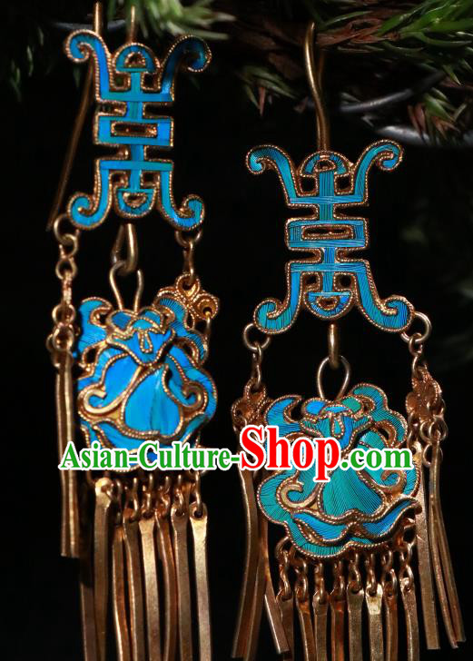 Chinese Ancient Qing Dynasty Court Woman Blueing Ear Accessories Classical Earrings Jewelry Chinese Ancient Qing Dynasty Court Woman Blueing Ear Accessories Classical Earrings Jewelry
