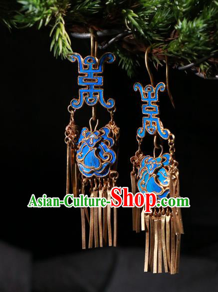 Chinese Ancient Qing Dynasty Court Woman Blueing Ear Accessories Classical Earrings Jewelry Chinese Ancient Qing Dynasty Court Woman Blueing Ear Accessories Classical Earrings Jewelry