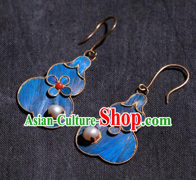 Chinese Ancient Palace Blueing Gourd Ear Accessories Qing Dynasty Earrings Classical Pearl Jewelry Chinese Ancient Palace Blueing Gourd Ear Accessories Qing Dynasty Earrings Classical Pearl Jewelry