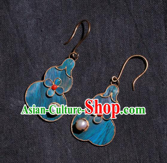 Chinese Ancient Palace Blueing Gourd Ear Accessories Qing Dynasty Earrings Classical Pearl Jewelry Chinese Ancient Palace Blueing Gourd Ear Accessories Qing Dynasty Earrings Classical Pearl Jewelry