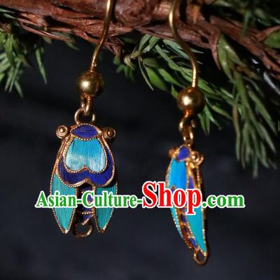 Chinese Classical Jewelry Ancient Palace Lady Blueing Cicada Ear Accessories Qing Dynasty Earrings