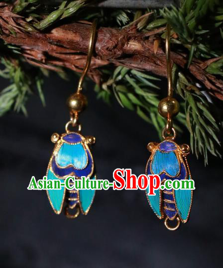 Chinese Classical Jewelry Ancient Palace Lady Blueing Cicada Ear Accessories Qing Dynasty Earrings Chinese Classical Jewelry Ancient Palace Lady Blueing Cicada Ear Accessories Qing Dynasty Earrings
