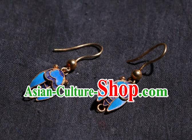 Chinese Classical Jewelry Ancient Palace Lady Blueing Cicada Ear Accessories Qing Dynasty Earrings Chinese Classical Jewelry Ancient Palace Lady Blueing Cicada Ear Accessories Qing Dynasty Earrings