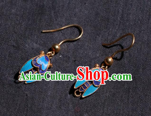Chinese Classical Jewelry Ancient Palace Lady Blueing Cicada Ear Accessories Qing Dynasty Earrings Chinese Classical Jewelry Ancient Palace Lady Blueing Cicada Ear Accessories Qing Dynasty Earrings