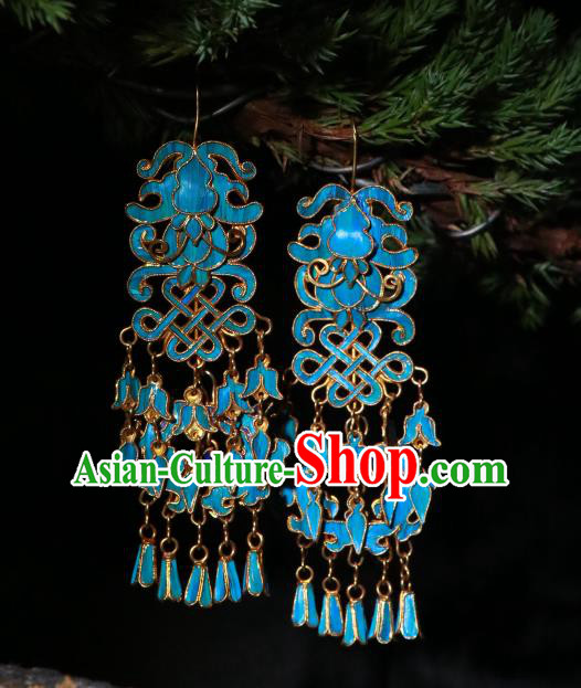 Chinese Qing Dynasty Blueing Lion Earrings Classical Cloisonne Jewelry Ancient Empress Ear Accessories Chinese Qing Dynasty Blueing Lion Earrings Classical Cloisonne Jewelry Ancient Empress Ear Accessories