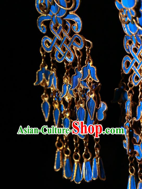 Chinese Qing Dynasty Blueing Lion Earrings Classical Cloisonne Jewelry Ancient Empress Ear Accessories Chinese Qing Dynasty Blueing Lion Earrings Classical Cloisonne Jewelry Ancient Empress Ear Accessories
