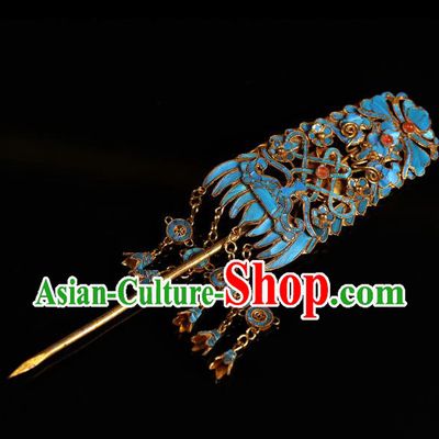 China Handmade Qing Dynasty Court Woman Tassel Hairpin Ancient Empress Gems Hair Clip
