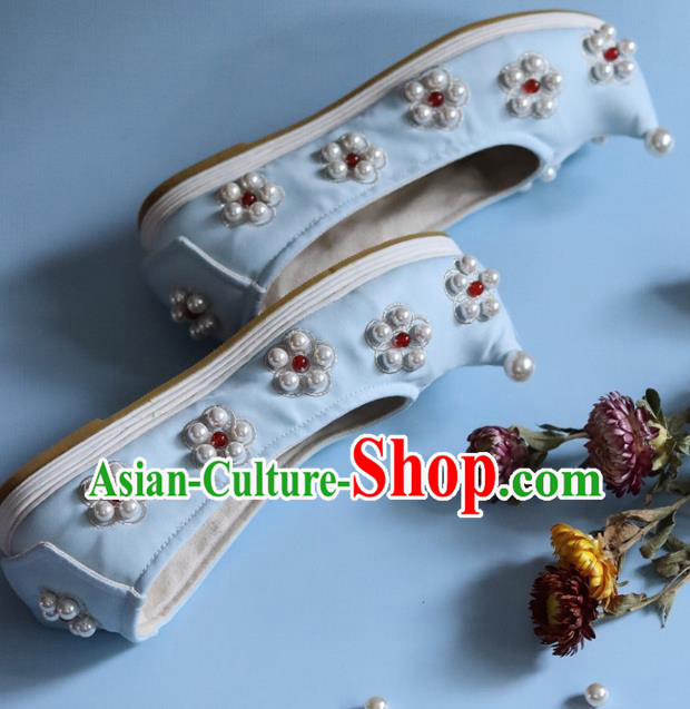 Handmade Chinese Wedding Embroidered Pearls Shoes Traditional Hanfu Shoes Ancient Princess Bow Shoes Handmade Chinese Wedding Embroidered Pearls Shoes Traditional Hanfu Shoes Ancient Princess Bow Shoes