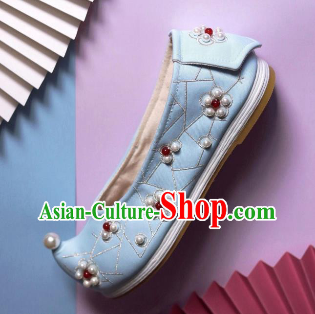 Handmade Chinese Wedding Embroidered Pearls Shoes Traditional Hanfu Shoes Ancient Princess Bow Shoes Handmade Chinese Wedding Embroidered Pearls Shoes Traditional Hanfu Shoes Ancient Princess Bow Shoes