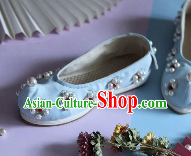 Handmade Chinese Wedding Embroidered Pearls Shoes Traditional Hanfu Shoes Ancient Princess Bow Shoes Handmade Chinese Wedding Embroidered Pearls Shoes Traditional Hanfu Shoes Ancient Princess Bow Shoes