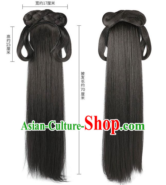Handmade Chinese Ancient Young Beauty Wig Sheath Headwear Traditional Ming Dynasty Princess Wigs Chignon Handmade Chinese Ancient Young Beauty Wig Sheath Headwear Traditional Ming Dynasty Princess Wigs Chignon