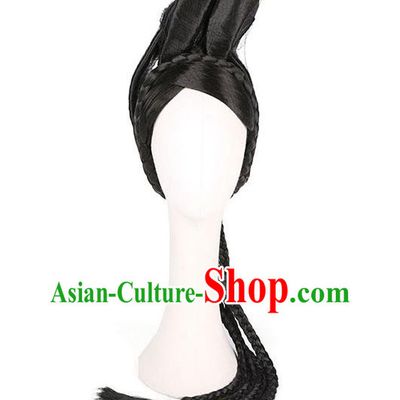 Handmade Chinese Ancient Goddess Wig Sheath Headwear Traditional Ming Dynasty Noble Beauty Wigs Chignon