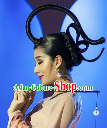Chinese Classical Dance Wigs Chignon Ancient Flying Apsaras Dance Headdress Chinese Classical Dance Wigs Chignon Ancient Flying Apsaras Dance Headdress