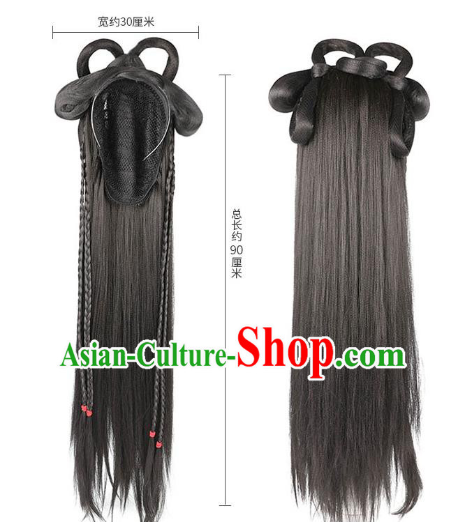 Handmade Chinese Ancient Princess Wig Sheath Headwear Traditional Jin Dynasty Noble Lady Wigs Chignon Handmade Chinese Ancient Princess Wig Sheath Headwear Traditional Jin Dynasty Noble Lady Wigs Chignon