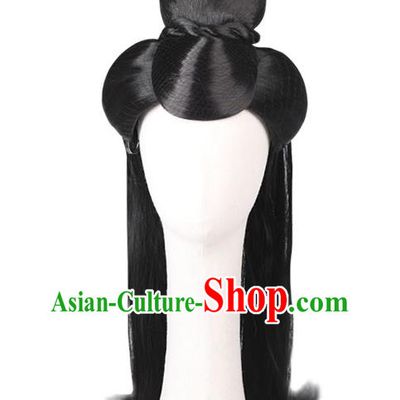 Handmade Chinese Ancient Empress Wig Sheath Traditional Warring States Period Princess Consort Wigs Chignon Headwear