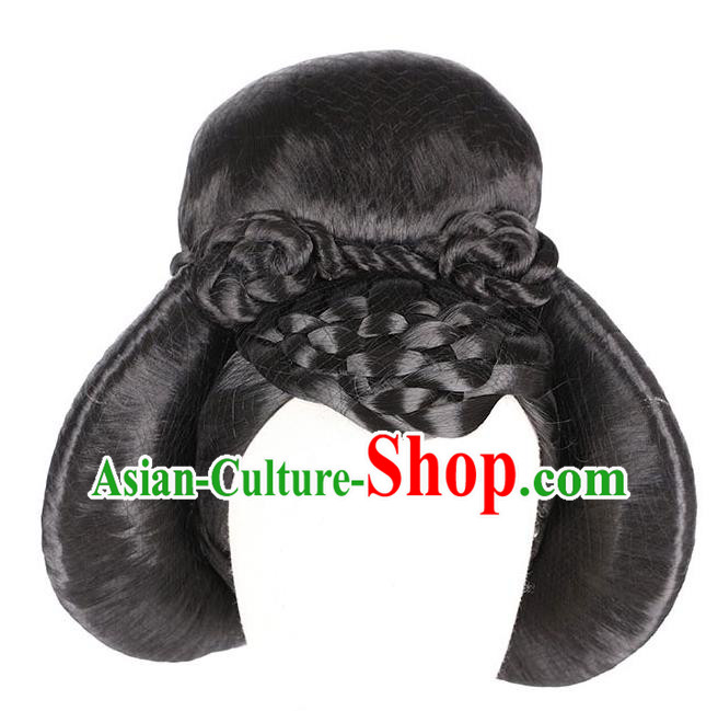 Handmade Chinese Ancient Court Maid Wig Sheath Traditional Tang Dynasty Beauty Wigs Chignon Headpiece Handmade Chinese Ancient Court Maid Wig Sheath Traditional Tang Dynasty Beauty Wigs Chignon Headpiece