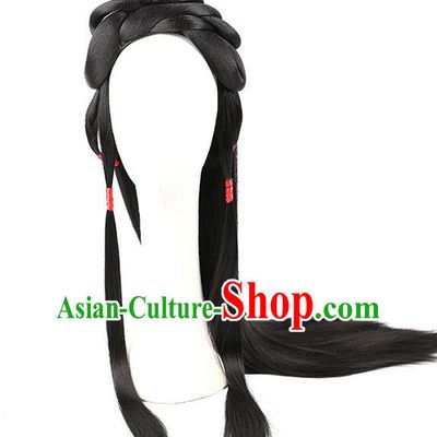 Handmade Chinese Ancient Palace Princess Wig Sheath Traditional Ming Dynasty Female Swordsman Wigs Chignon
