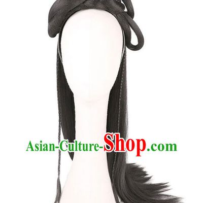 Handmade Chinese Ancient Noble Lady Wig Sheath Headwear Traditional Ming Dynasty Princess Wigs Chignon Hair Clasp