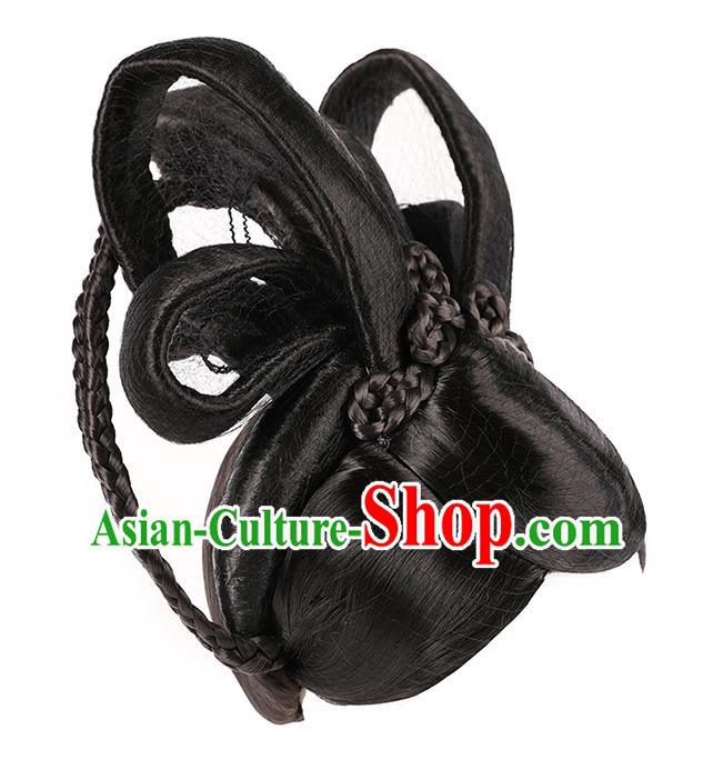 Handmade Chinese Ancient Royal Queen Wig Sheath Traditional Tang Dynasty Empress Wigs Chignon Headwear Handmade Chinese Ancient Royal Queen Wig Sheath Traditional Tang Dynasty Empress Wigs Chignon Headwear