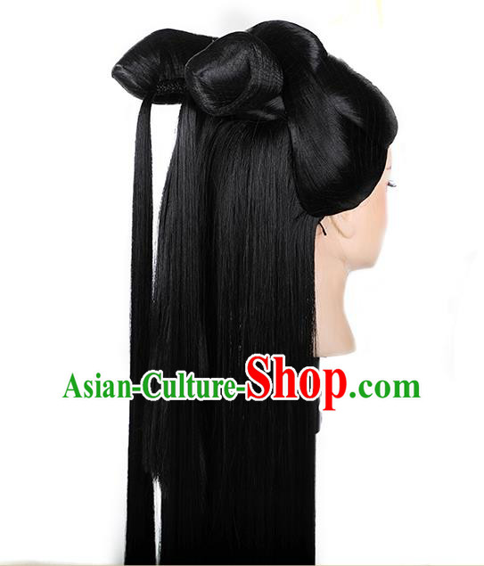 Chinese Ancient Goddess Bai Fengjiu Wig Sheath Traditional Antiquity Fairy Princess Wigs Chignon Chinese Ancient Goddess Bai Fengjiu Wig Sheath Traditional Antiquity Fairy Princess Wigs Chignon