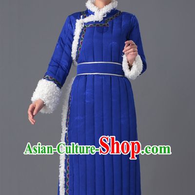 Top Chinese Traditional Mongol Minority Ethnic Costume Blue  Fabric Mongolian Garment for Women