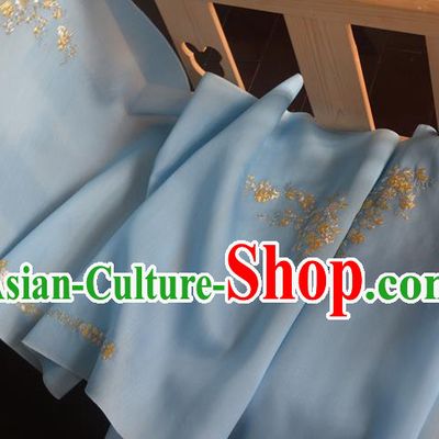 Chinese Traditional Hanfu Silk Fabric Embroidered Blue Silk