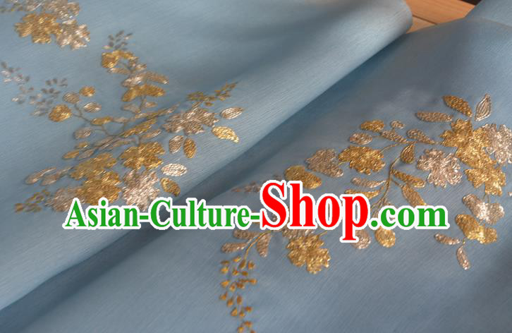 Chinese Traditional Hanfu Silk Fabric Embroidered Blue Silk Chinese Traditional Hanfu Silk Fabric Embroidered Blue Silk