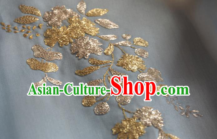 Chinese Traditional Hanfu Silk Fabric Embroidered Blue Silk Chinese Traditional Hanfu Silk Fabric Embroidered Blue Silk
