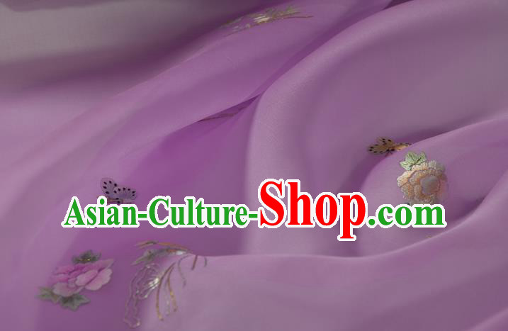 Chinese Suzhou Embroidered Peony Purple Silk Traditional Hanfu Silk Fabric Chinese Suzhou Embroidered Peony Purple Silk Traditional Hanfu Silk Fabric