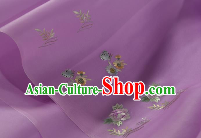 Chinese Suzhou Embroidered Peony Purple Silk Traditional Hanfu Silk Fabric Chinese Suzhou Embroidered Peony Purple Silk Traditional Hanfu Silk Fabric