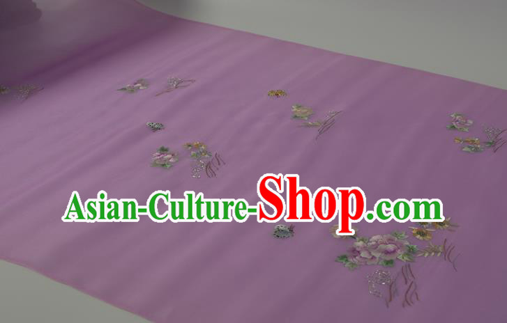 Chinese Suzhou Embroidered Peony Purple Silk Traditional Hanfu Silk Fabric Chinese Suzhou Embroidered Peony Purple Silk Traditional Hanfu Silk Fabric