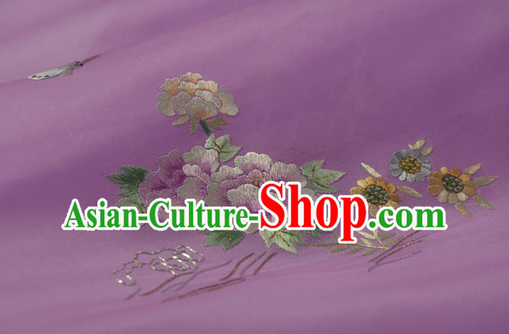 Chinese Suzhou Embroidered Peony Purple Silk Traditional Hanfu Silk Fabric Chinese Suzhou Embroidered Peony Purple Silk Traditional Hanfu Silk Fabric