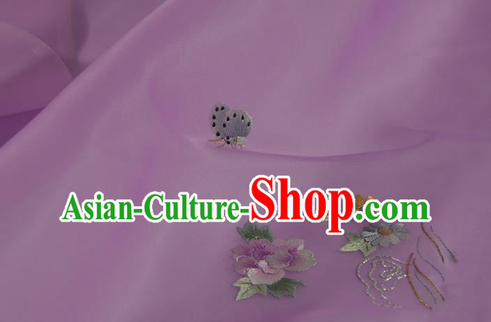 Chinese Suzhou Embroidered Peony Purple Silk Traditional Hanfu Silk Fabric Chinese Suzhou Embroidered Peony Purple Silk Traditional Hanfu Silk Fabric