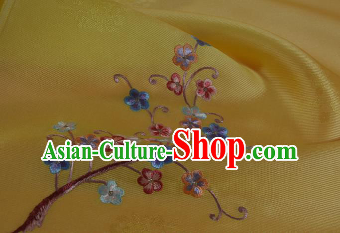 Chinese Yellow Silk Material Traditional Hanfu Embroidered Plum Blossom Silk Fabric Chinese Yellow Silk Material Traditional Hanfu Embroidered Plum Blossom Silk Fabric