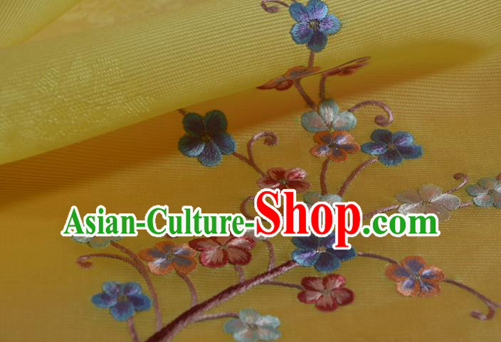 Chinese Yellow Silk Material Traditional Hanfu Embroidered Plum Blossom Silk Fabric Chinese Yellow Silk Material Traditional Hanfu Embroidered Plum Blossom Silk Fabric