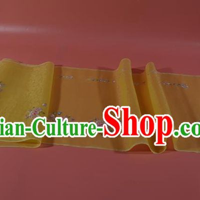 Chinese Embroidered Peony Yellow Silk Material Traditional Hanfu Silk Fabric