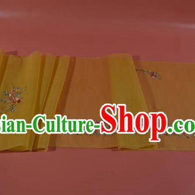 Chinese Embroidered Flowers Silk Material Traditional Hanfu Yellow Silk Fabric