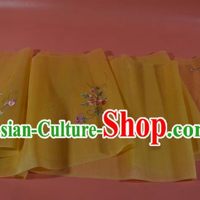 Chinese Traditional Hanfu Yellow Silk Fabric Embroidered Flowers Silk Material