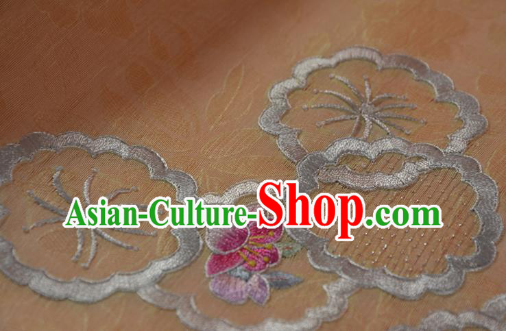 Chinese Embroidered Silk Material Traditional Hanfu Dress Light Yellow Silk Fabric