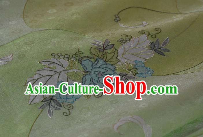 Chinese Classical Peony Pattern Silk Material Traditional Hanfu Dress Light Green Silk Fabric Chinese Classical Peony Pattern Silk Material Traditional Hanfu Dress Light Green Silk Fabric