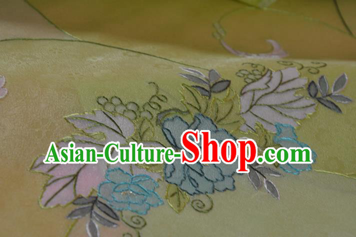 Chinese Classical Peony Pattern Silk Material Traditional Hanfu Dress Light Green Silk Fabric Chinese Classical Peony Pattern Silk Material Traditional Hanfu Dress Light Green Silk Fabric