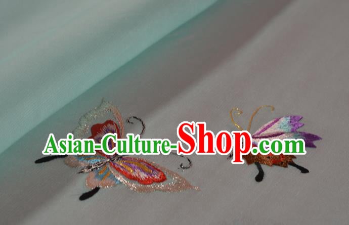 Chinese Classical Butterfly Pattern Silk Material Traditional Hanfu Dress Embroidered Light Blue Silk Fabric Chinese Classical Butterfly Pattern Silk Material Traditional Hanfu Dress Embroidered Light Blue Silk Fabric